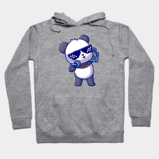 Cute Cool Panda Listening Music With Boombox And  Headphone Cartoon Hoodie